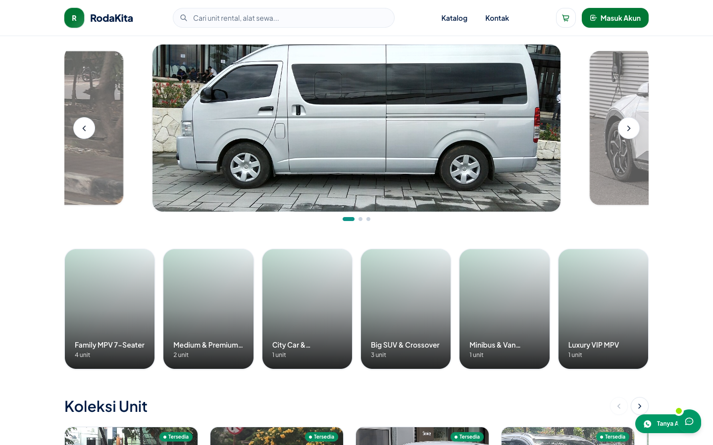 Website rental kendaraan RodaKita